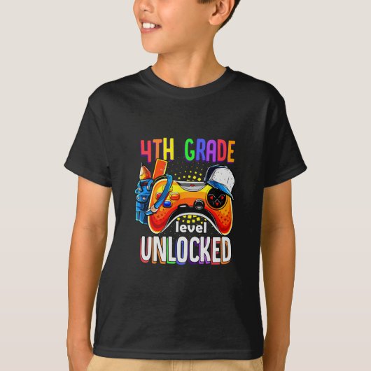 T-shirt Gamer Ck To School Gamepad 4th Fourth Grade Level  (Devant)