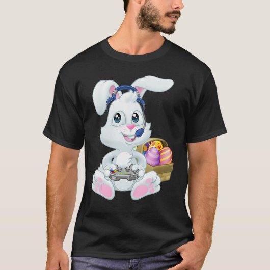 T-shirt Gamer Easter Bunny Rabbit Video Game Player with C (Devant)