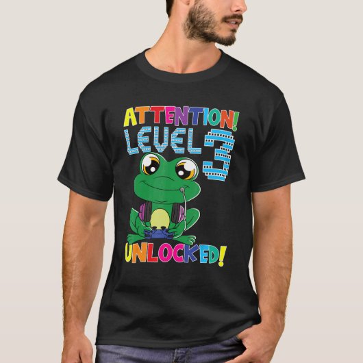 T-shirt Gamer Frog Garçon Attention Niveau 3 Jeu déverroui (Devant)