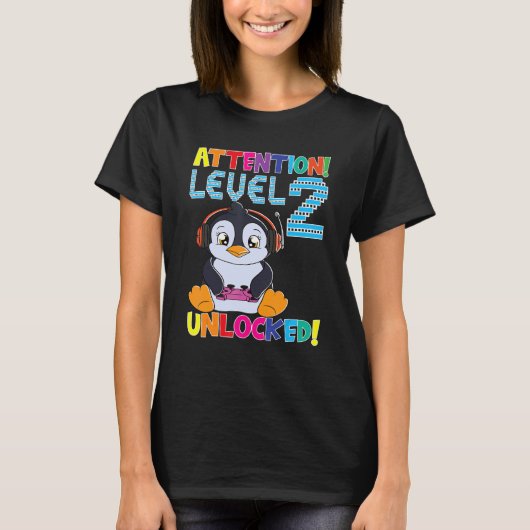T-shirt Gamer Garçon Penguin Attention Niveau 2 Jeu déverr (Devant)