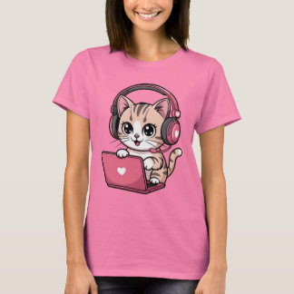 T-shirt Gamer Girl Cat Gaming Cute