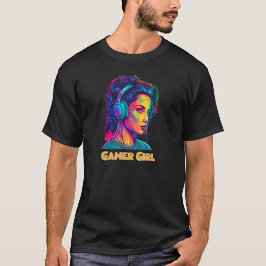 T-shirt Gamer Girl Jeu Jeu Retro couleur vive Cool (Devant)