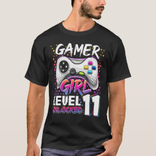 T-shirt Gamer Girl Level 11 Unlocked Video Game 11th Birth