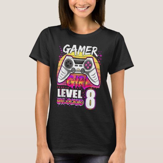 T-shirt Gamer Girl Level 8 Video Game 8th Birthda (Devant)
