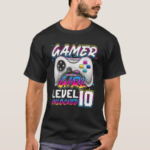 T-shirt Gamer Girl Niveau 10 Débloqué Jeu Vidéo 10e Annive