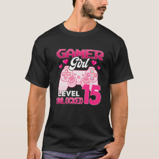 T-shirt Gamer Girl Niveau 15 Déverrouillé Jeu Vidéo 15E Na