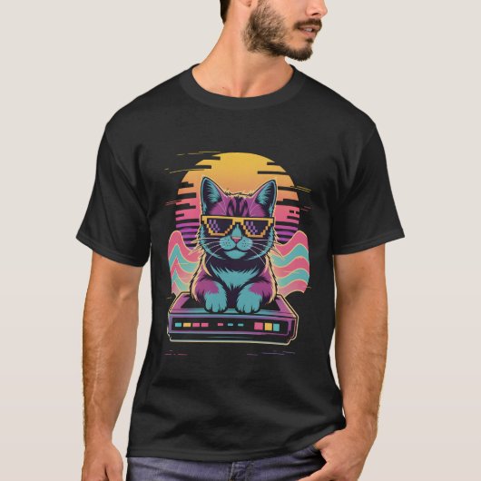 T-shirt Gamer Glow Pixel Cat (Devant)