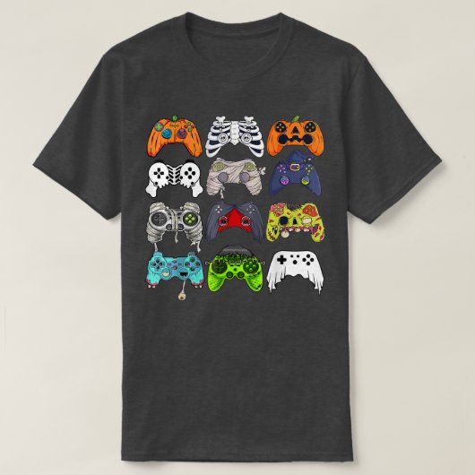 T-shirt Gamer Halloween Citrouille Skeleton Zombie Jeu Con (Design devant)