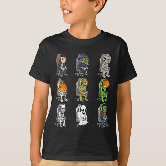 T-shirt Gamer Halloween Skeleton Vampire Jeu Mummy Boys (Devant)