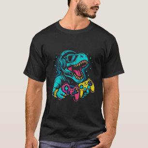 T-shirt Gamer Raptor Mode - Neon Dino Gaming
