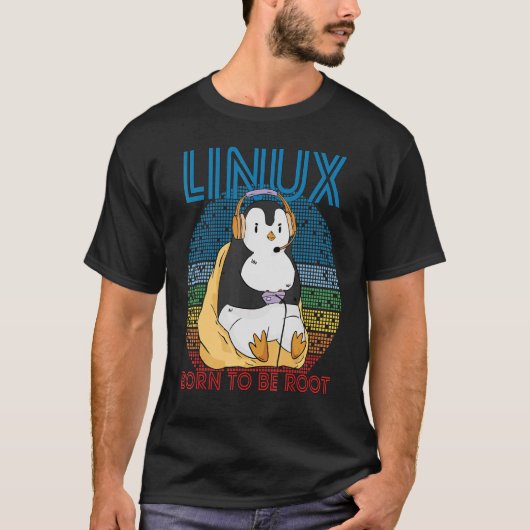 T-shirt Gamer Root Retro Penguin Linux Programmeur Nerd Ge (Devant)