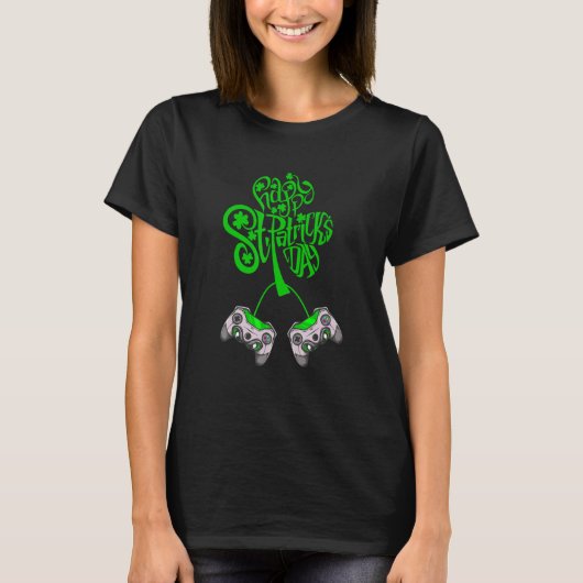 T-shirt Gamer St Patricks Day Video Game Controller Shamro (Devant)