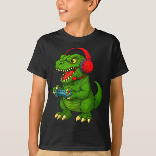 T-shirt Gamer T Rex Dinosaure Jeux Vidéo Garçons Adolescen