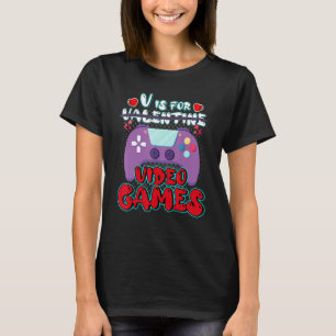 T-shirt Gamer Valentineu2019s Day Boys V is For Video Game
