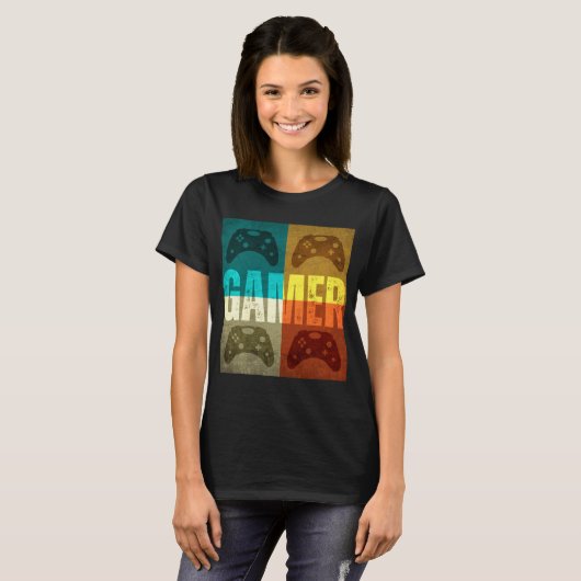 T-Shirt GAMER VINTAGE manette de jeu vidéo (Devant entier)