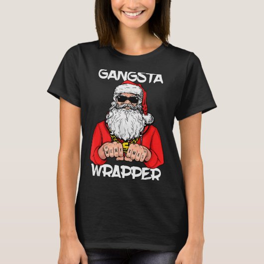T-shirt Gangsta Wrapper Shirt Funny Santa Christmas (Devant)