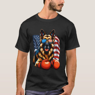 T-shirt Gants de boxe Chien Berger Allemand Drapeau Améric