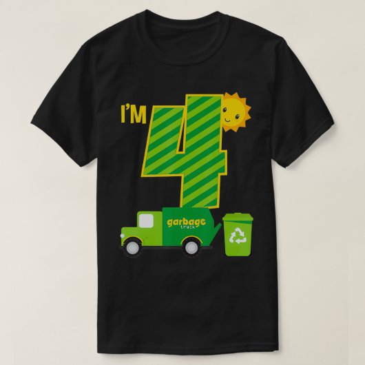 T-shirt Garbage Truck 4e Birthday Party I'm 4 Birthday Bo (Design devant)