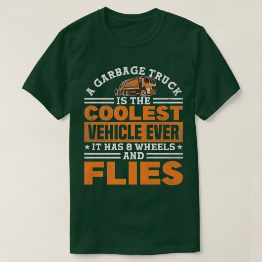 T-shirt Garbage Truck 8 Wheels and Flies Recycling  (Design devant)