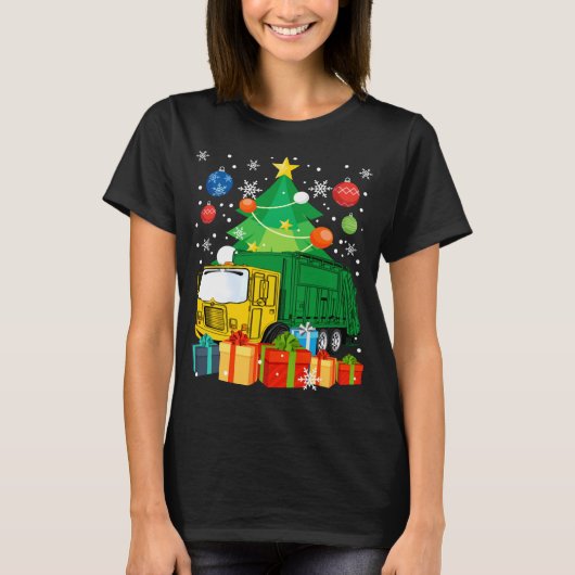 T-shirt Garbage Truck Christmas Tree Lights Ornament Decor (Devant)