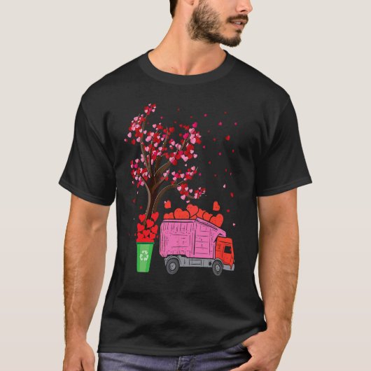 T-shirt Garbage Truck Heart Tree Garbage Truck Valentine' (Devant)