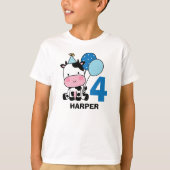 T-shirt Garçon 4e anniversaire Vache Bleu Ballons Personna (Devant)