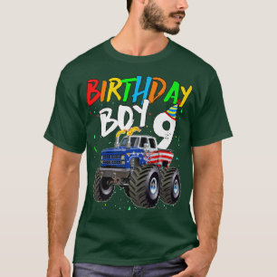 T-shirt Garçon Anniversaire 9 Ans Camion Monstre Drapeau 9