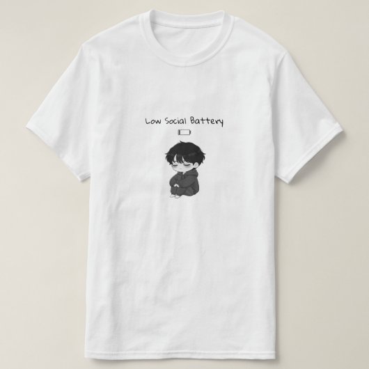 T-shirt Garçon Chibi Relatable avec Batterie Sociale Faibl (Design devant)