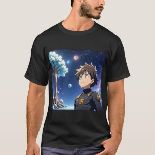 T-shirt Garçon d'anime sous un ciel étoilé avec des planèt