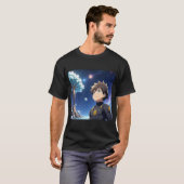 T-shirt Garçon d'anime sous un ciel étoilé avec des planèt (Devant entier)