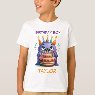 T-shirt Garçon d'anniversaire monstre Nom personnalisé Enf