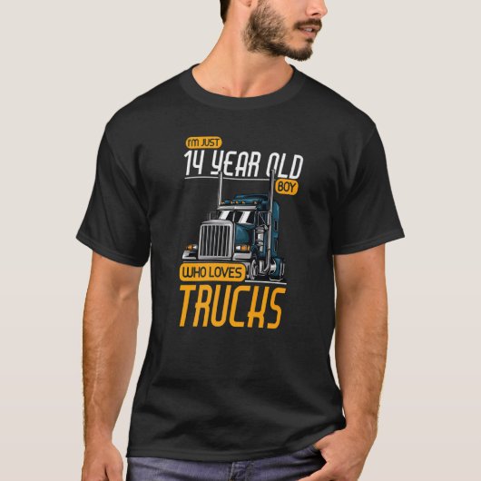 T-shirt Garçon de 14 ans qui aime Trucks Trucker 14th Bir (Devant)