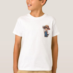 T-shirt Garçon fermier Chibi avec fourche et ânons
