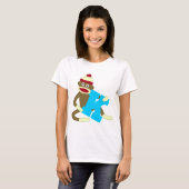 T-shirt Garçon K de monogramme de singe de chaussette (Devant entier)