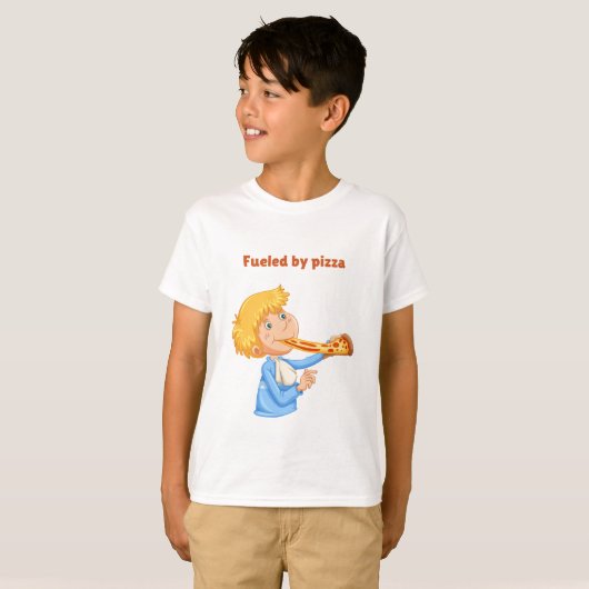 T-shirt Garçon mangeant une énorme part de pizza (Devant entier)