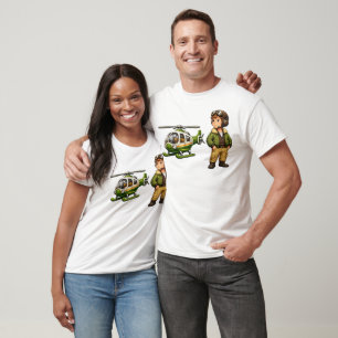 T-shirt Garçon Pilote d'Hélicoptère Rétro avec Chopper Vin