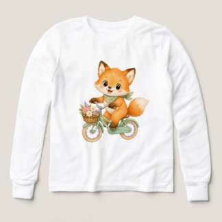 T-shirt garçon renard à vélo vert