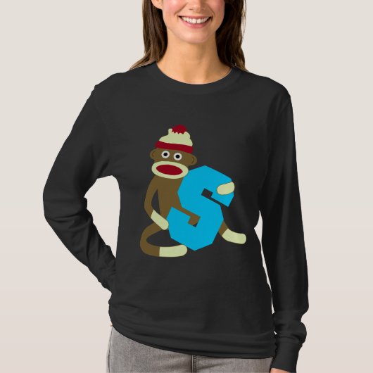 T-shirt Garçon S de monogramme de singe de chaussette (Devant)