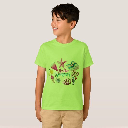 T-shirt garçon Tropical Hello Summer - Vert vibran (Devant entier)