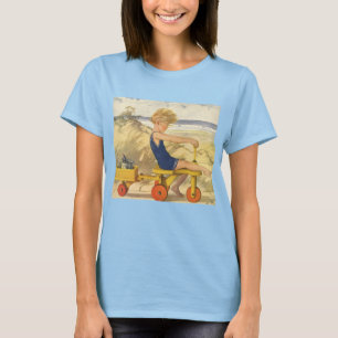 T-shirt Garçon vintage jouant à la plage avec des jouets d