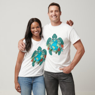 T-shirt Garder la mer en plastique libre tortue et la terr