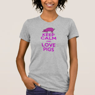 T-shirt Gardez le calme et aimez les porcs roses