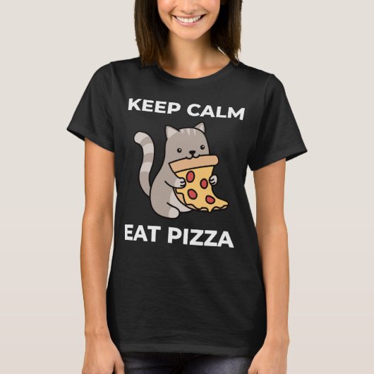 T-shirt Gardez Le Calme Et Mangez De La Pizza Cute Chat Fo (Devant)