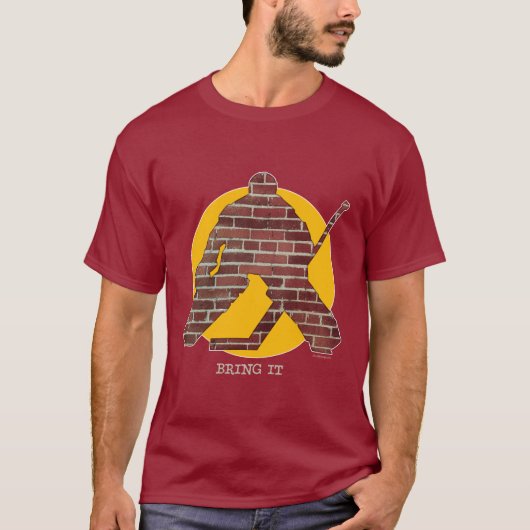 T-shirt Gardien de but d'hockey de mur de briques (Devant)