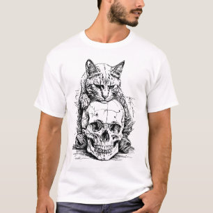 T-shirt Gardien du Crâne : Le Royaume d'un Chat Sombre