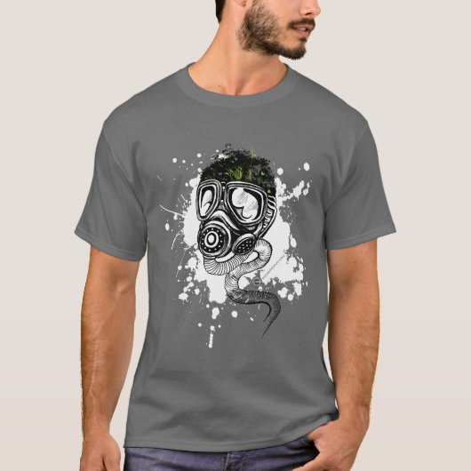T-shirt Gasmask et nature sur le gris (Devant)