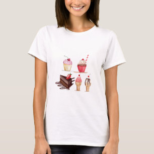T-shirt Gâteaux Aquarelle Boulangerie sucreries Cupcakes P