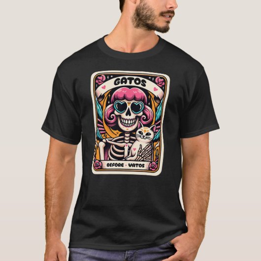 T-shirt Gatos Before Vatos Skeleton Cat Kitten Lover Grump (Devant)