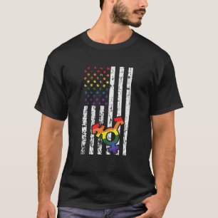 T-shirt Gay American Flag Rainbow Pride Fière LGBTQ Ally P