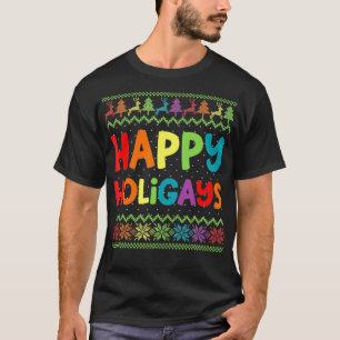 T-shirt Gay Christmas Funny LGBT Happy Holigays Ugly Rainb
